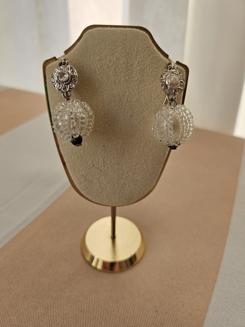 Hand Crafted Clear Beaded Drop Earrings with Silver Studs